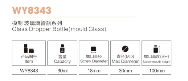 包装用スクエアガラス化粧品スポイトボトル